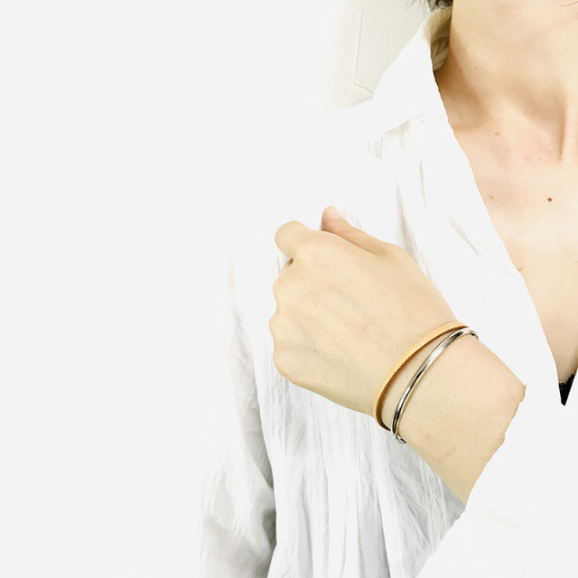 バングル 2連バングル silver950 x イタリアンレザー 刻印無料 単品